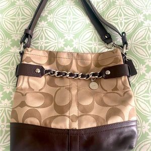 Coach Purse, brown with logo, dark brown with adjustable strap